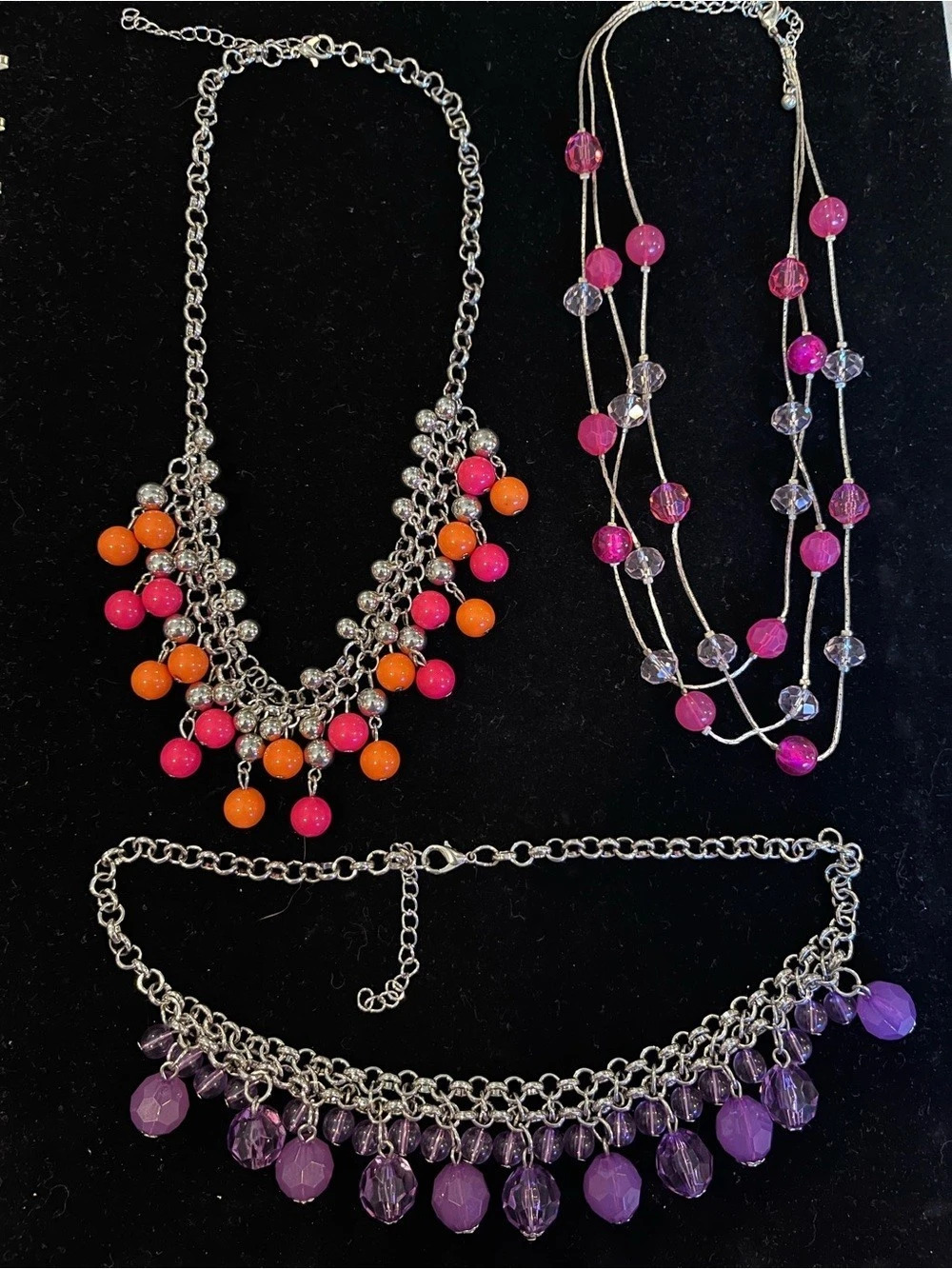 Beaded Statement Necklace Set in Pink & Purple